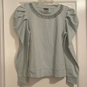 Mint Green Ann Taylor Jeweled Neck L/S shirt.